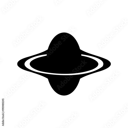 Simple black and white illustration of a planet with rings Vector, illustration