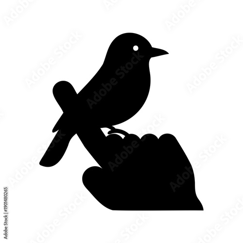 A blackbird perched on a briefcase with a sleek silhouette design Vector, illustration
