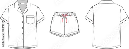 White short sleeve pajama shirt and shorts flat lay white pajamas short sleeve shirt sleepwear loungewear