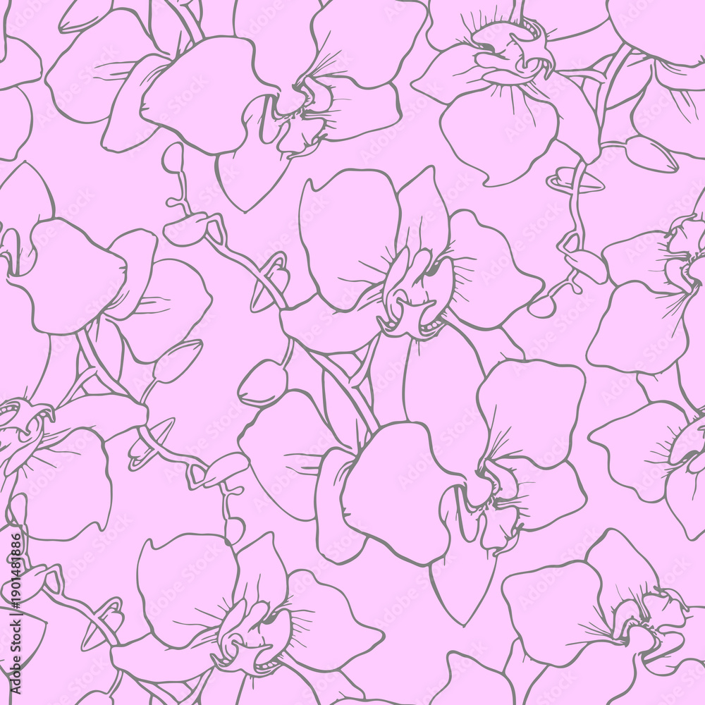 Obraz premium seamless pattern of large gray silhouettes of orchids on a pink background, texture, design