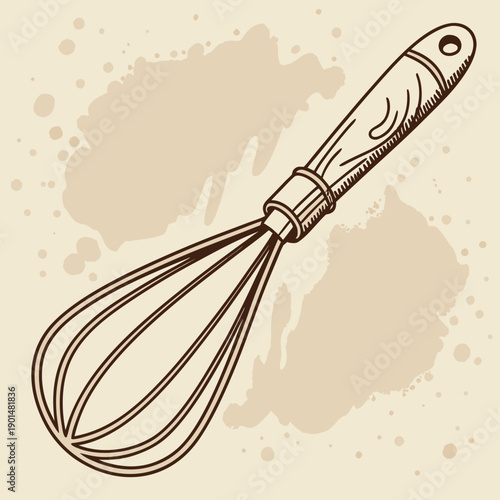 Watercolor and Ink Kitchen Whisk Illustration - Vintage Culinary Tool

