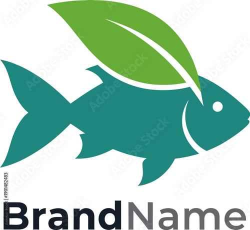 Eco friendly brand logo with fish and leaf.