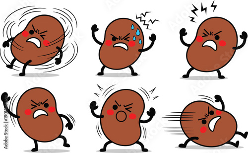Brown cartoon potato characters expressing various angry emotions