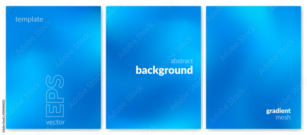 Obraz premium Abstract liquid background set. Gradient mesh. Effect blend sky blue color. Blurred fluid colorful mix. Modern design template for web cover, header, ad banner, poster, brochure, flyer. Vector image