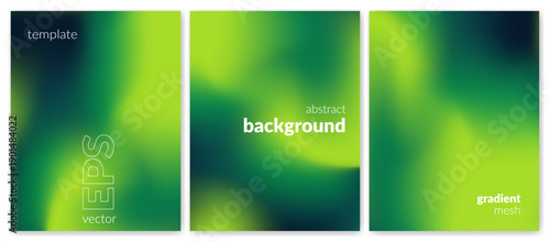 Abstract liquid background set. Gradient mesh. Effect blend lime green color. Blurred fluid colorful mix. Modern design template for web cover, header, ad banner, poster, brochure, flyer. Vector image