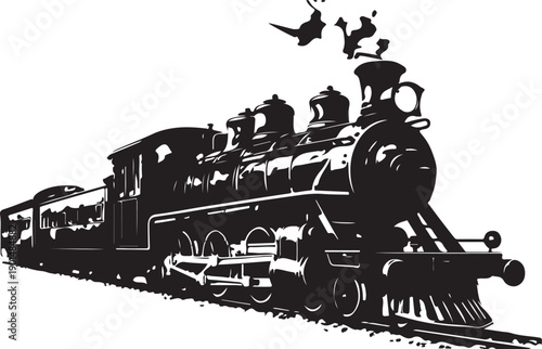 Vintage steam locomotive ancient train transport Vector illustration