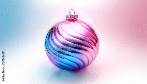 Stylish Shiny Iridescent Christmas Bauble In Pink And Blue Tones On A Clean White Background Ideal For Elegant Festive Decor Branding Visuals And Seasonal Product Ads
