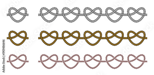 Rope Love Heart Knot Frame Border Seamless Pattern Vector Illustration