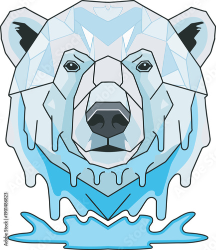 Melting Polar Bear Head Illustration - Global Warming and Climate Change Concept Vector.