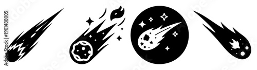 Vector icons of speeding comets and clock time symbols for business and technology concepts