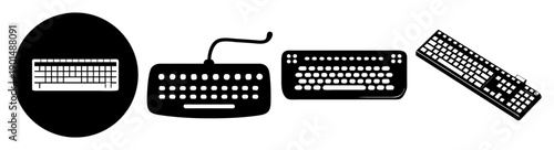 Modern computer keyboard vector icon set isolated on black circle background for tech and office design