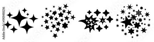 Falling stars and snowflakes vector icon set, black and white winter celebration background, minimalist holiday decoration elements, celestial festive design