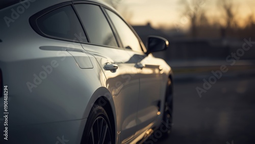White car's side view with backlight