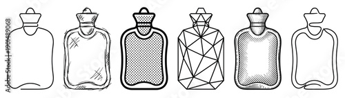 Collection of six rubber warmer illustrations drawn in a variety of creative black and white techniques from simple outline to complex hatching and geometric patterns