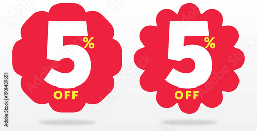 5% shop, tag, price, value, discount, sale, promo, off, sticker, banner, percent, special, balloon, ads, offer. Shape, set, icon, vector, market, retail