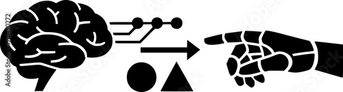 BCI Control Test Vector Icon Showing Brain and Robotic Hand Connection in Minimal Monochrome Style