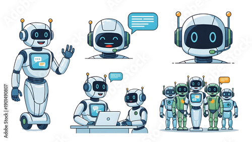 Chatbot Customer Service Robot Vector Set – AI Support Assistant Technology