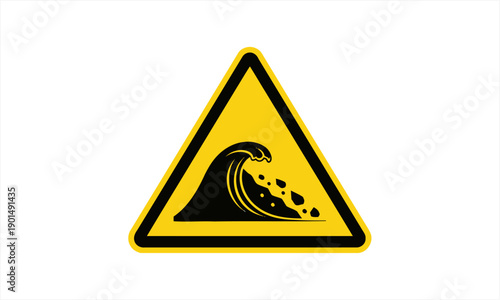 Yellow Warning Sign for Tsunami or Large Wave Hazard.