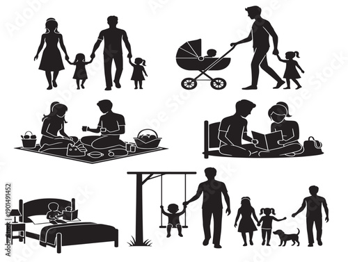 Elegant family lifestyle silhouettes with loving human interactions
