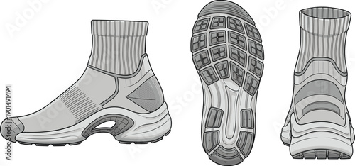 Gray athletic sock and shoe athletic shoe white