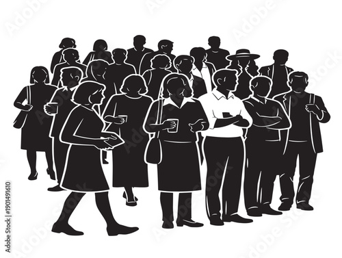 Elegant people group silhouettes with dynamic community interaction