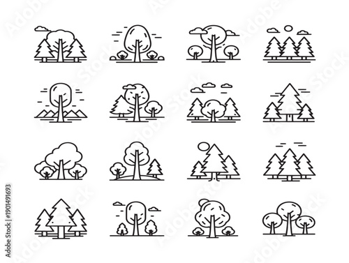 Beautiful woodland line art with calm environmental atmosphere