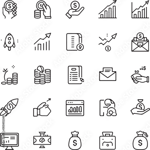 Financial crisis line editable icon set. Containing bankruptcy, debt, financial , downturn, crisis, decrease, and more. 