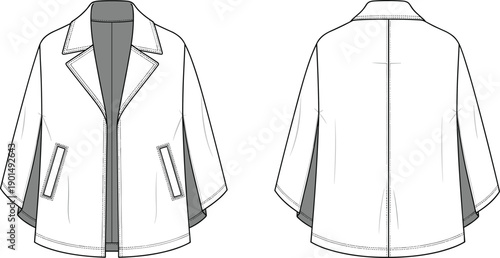 White jacket technical front and back view technical fashion clothing front view coat