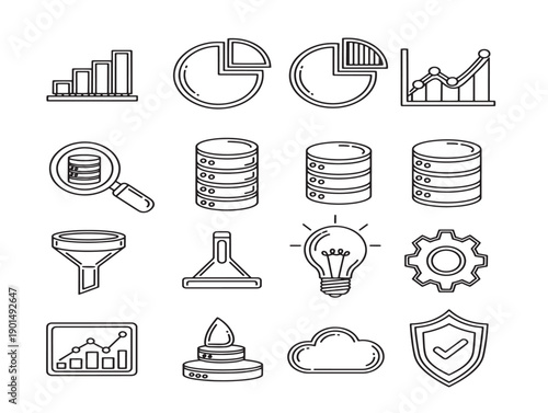 Dynamic data analytics icons with clean professional appearance