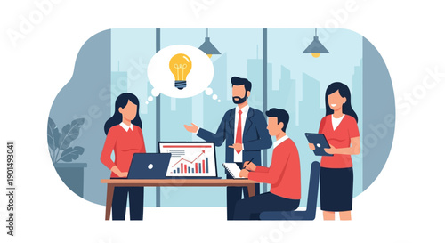 Creative business team brainstorming and generating innovative ideas in a modern office setting