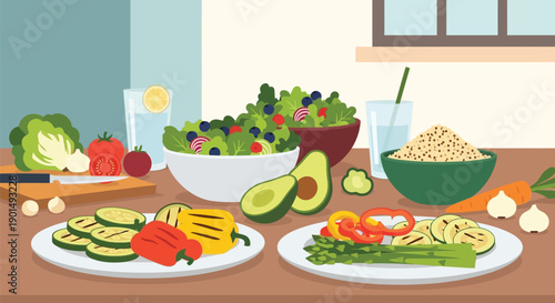 A Wholesome Spread Of Fresh And Vibrant Plant-Based Cuisine Prepared For A Nutritious Meal