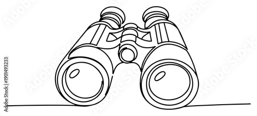 Binoculars one line drawing, continuous line art of optical instrument for wildlife observation and travel