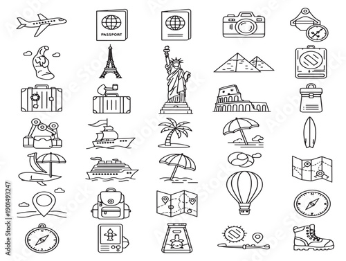 Gorgeous tourism line art mega set with a nice and dynamic holiday illustration bundle