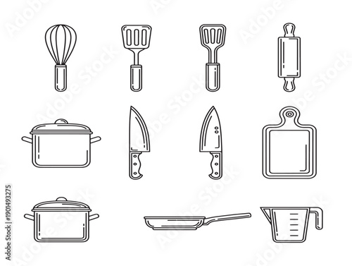 Elegant kitchen tools line art with a stunning and beautiful cooking utensil design