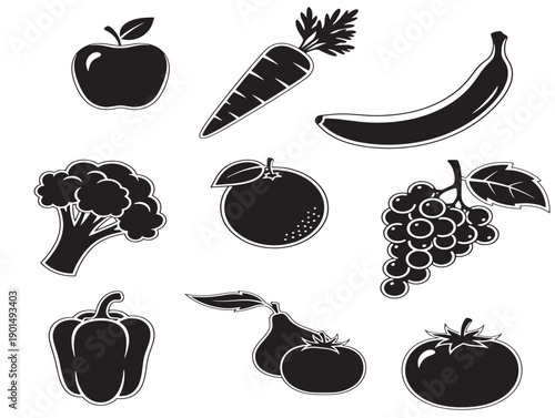 Gorgeous fruits and vegetables outline with a nice and dynamic fresh food illustration