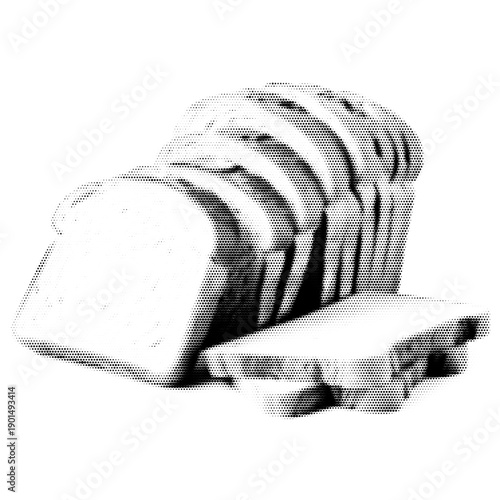 Sliced bread vintage y2k halftone art, bakery staple stipple brutalist retro vector png with transparent background, bold 2000s aesthetic photocopy effect tattoo