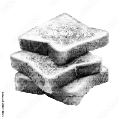 Sliced toasted bread vintage y2k halftone art, crunchy breakfast staple stipple brutalist retro vector png with transparent background, bold 2000s aesthetic photocopy effect tattoo