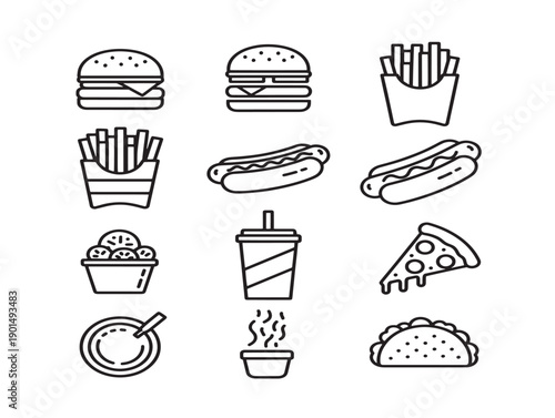 Beautiful fast food outline bundle with a simple and gorgeous snack food design