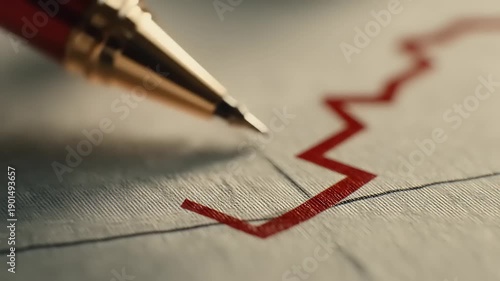 Close up of a pen drawing a red line on a graph.