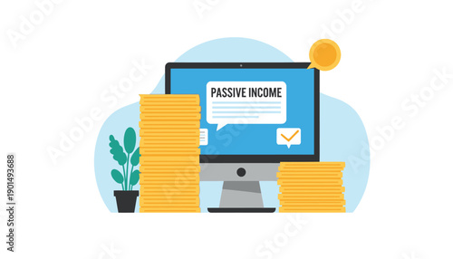 Illustration depicting passive income generation through digital means and wealth accumulation