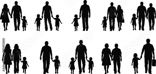 Black silhouettes of people walking holding hands