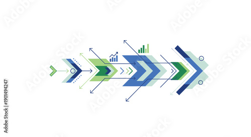 Geometric arrow icons in blue and green, for website or presentation, vector illustration