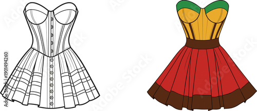 Corset dresses in color and line fashion clothing line red