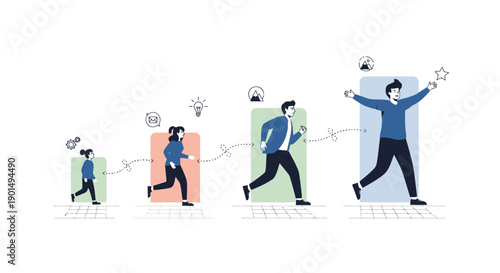 Vector illustration of business people running with light bulb ideas, growth concept for presentation or website