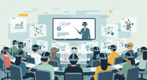 Immersive virtual reality classroom learning experience with augmented reality visuals