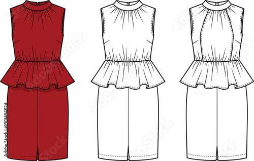 Red and white peplum dresses with neckline and sleeveless dress red dress white dress