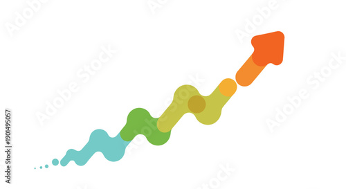 Rainbow colored wavy arrow pointing upwards with gradient effect, for growth or success concept, overlay effect or website element, vector illustration Isolated on transparent background, png