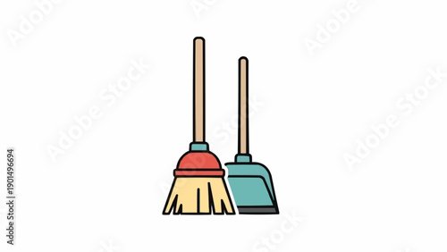 Broom and dustpan cleaning tools.