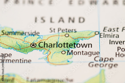 Bild auf Leinwand Charlottetown and Montague shown on detailed regional map.