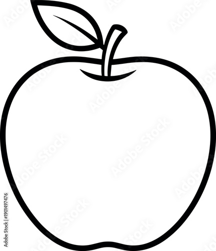 Simple Apple Fruit Outline Icon, Vector Silhouette Black and White Cricut Design for Kitchen and Teacher Graphics